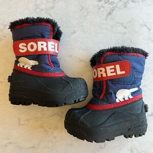Kids Sorel Winter Boots faux fur. size 6 blue and red.